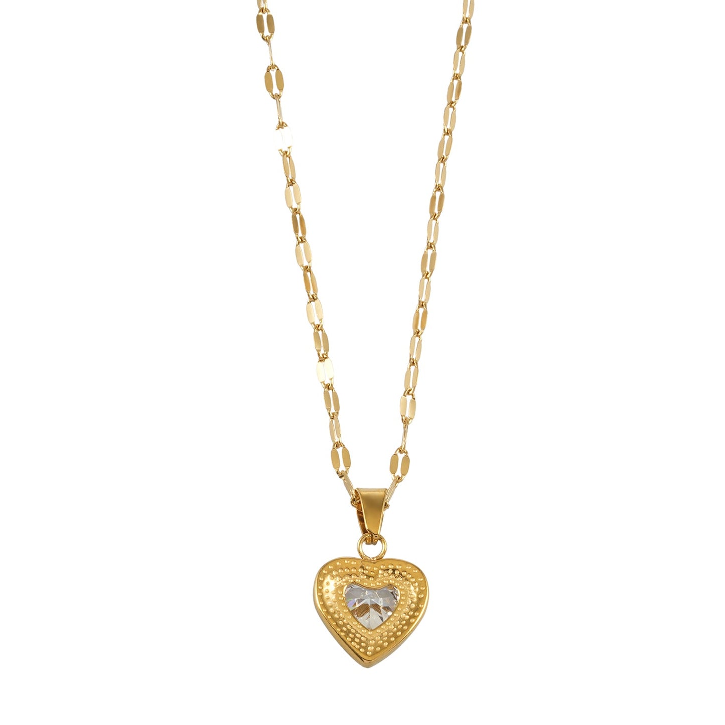 ZITA Gold: Gucci-Style Dainty Chain Necklace with Sparkling Petit Pavé Heart Pendant
