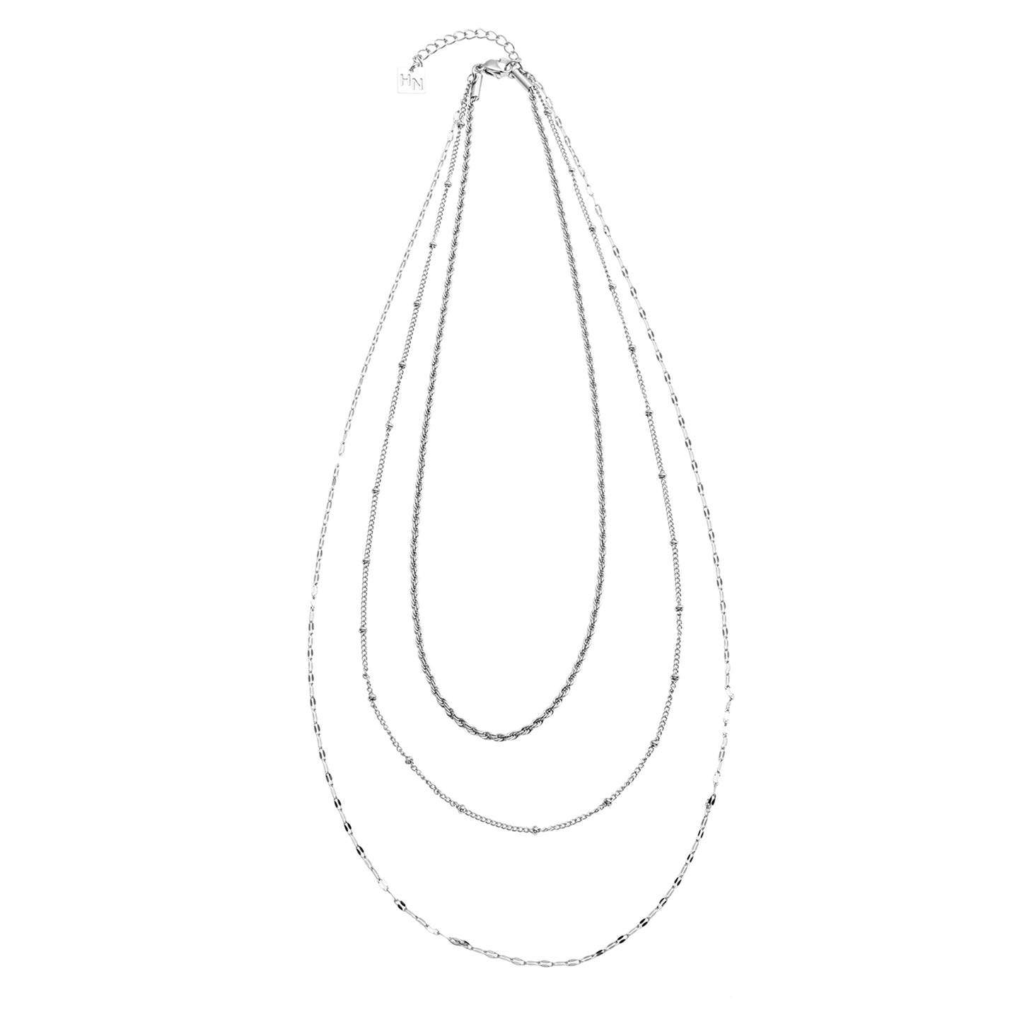 ZURI Triple Layer Mixed-Chain Necklace in Silver