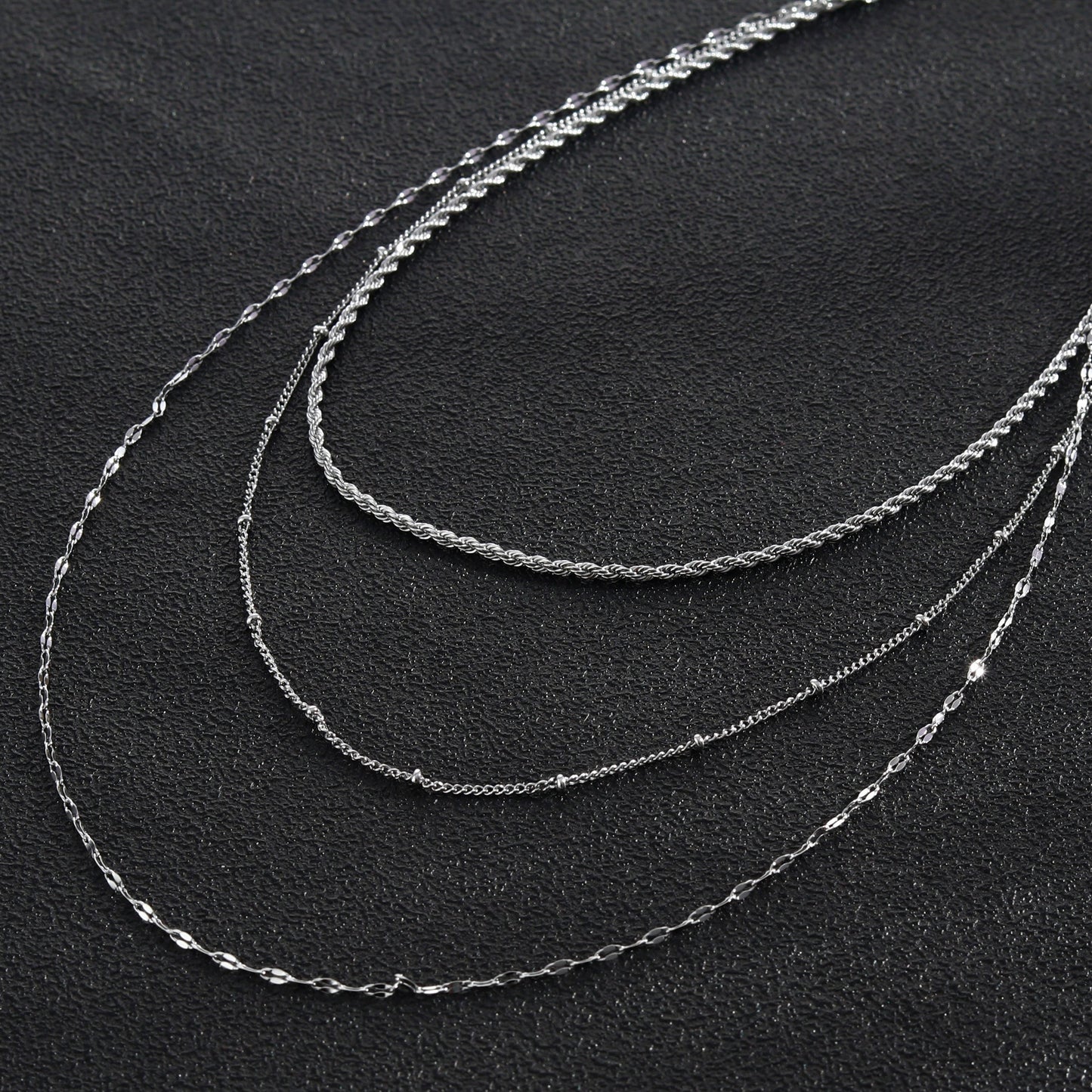 ZURI Triple Layer Mixed-Chain Necklace in Silver