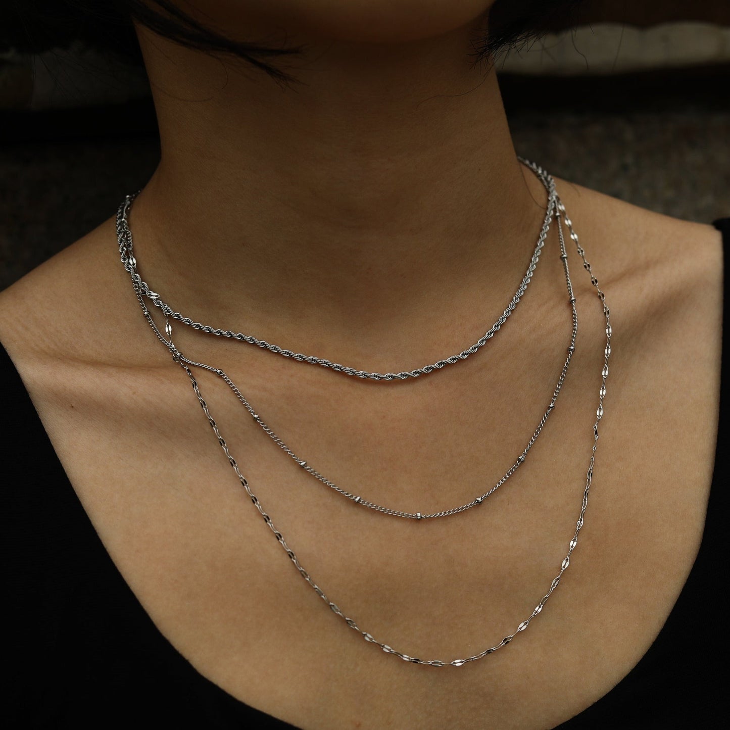 ZURI Triple Layer Mixed-Chain Necklace in Silver