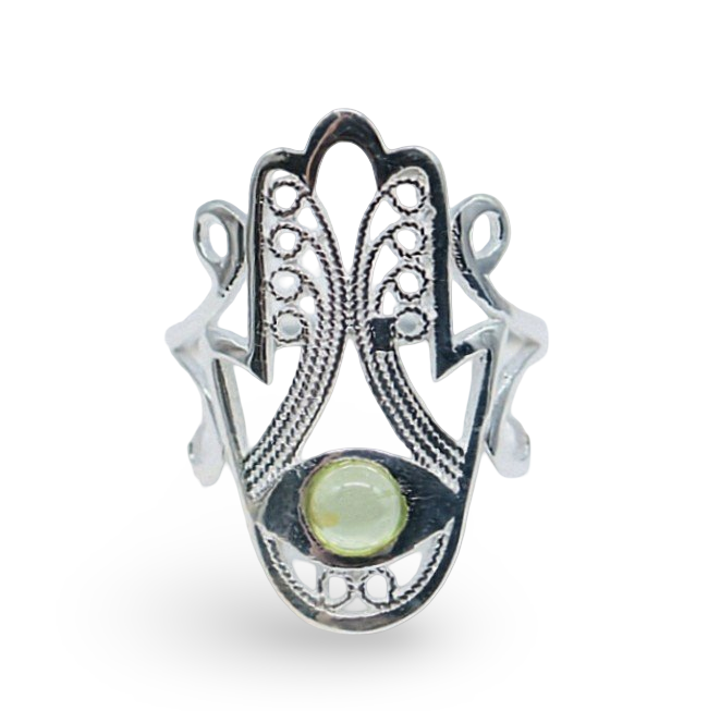 Ring - 925 Sterling Silver - Fatima Hand with Gemstone