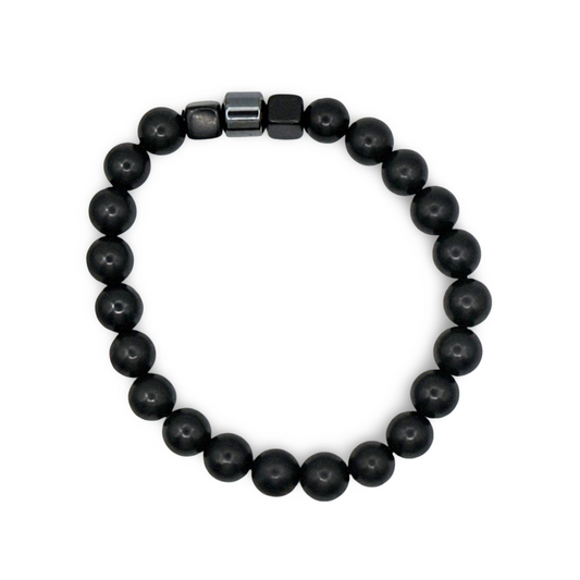 Bracelet - AAA Shungite Beads with One AAA Hematite Bead - 8mm