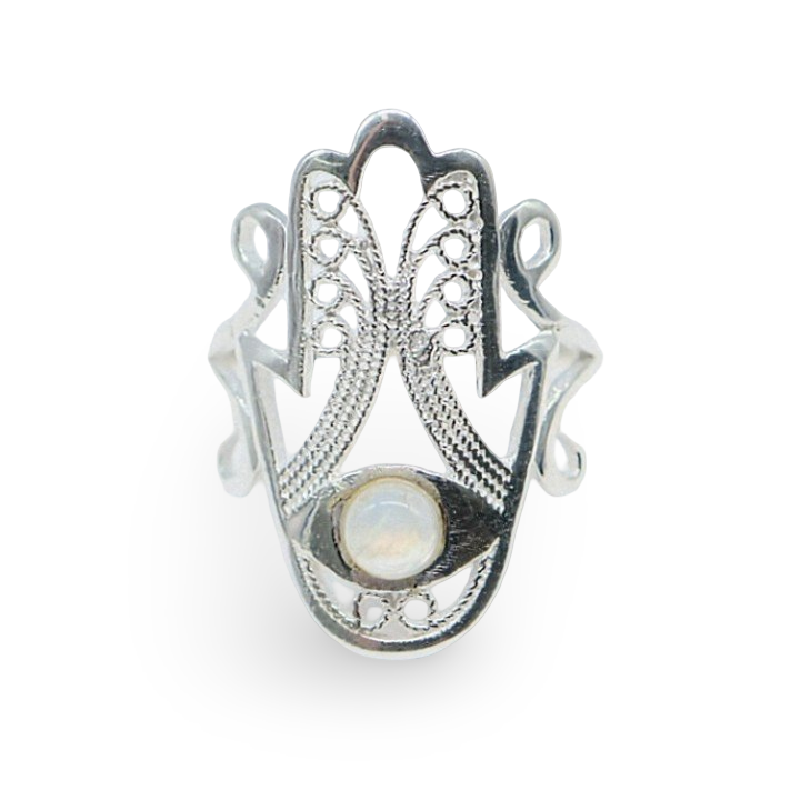 Ring - 925 Sterling Silver - Fatima Hand with Gemstone