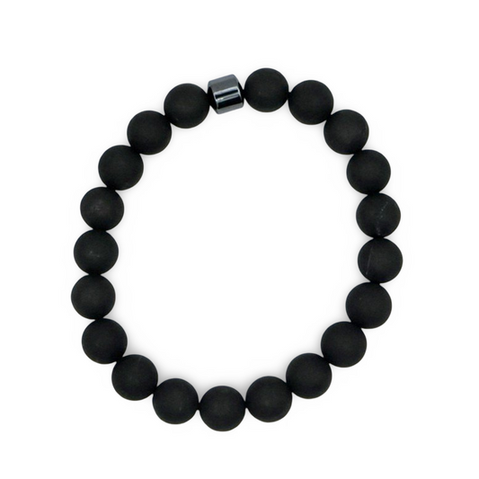 Bracelet - AAA Shungite with One AAA Hematite Bead - Matte Finish - 10mm
