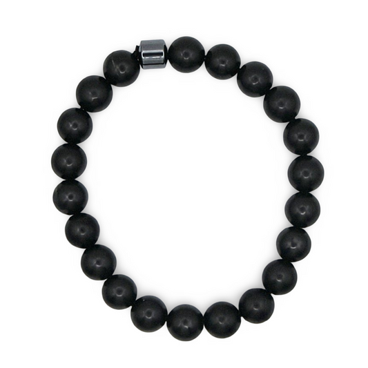Bracelet - AAA Shungite Beads with One AAA Hematite Bead - 10mm