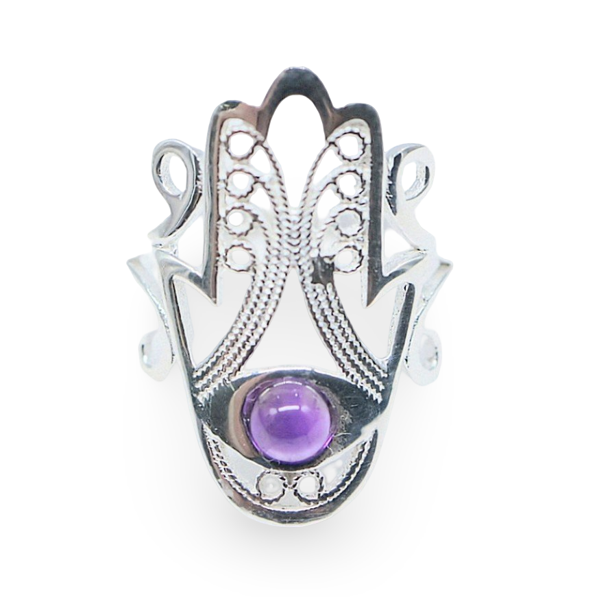 Ring - 925 Sterling Silver - Fatima Hand with Gemstone