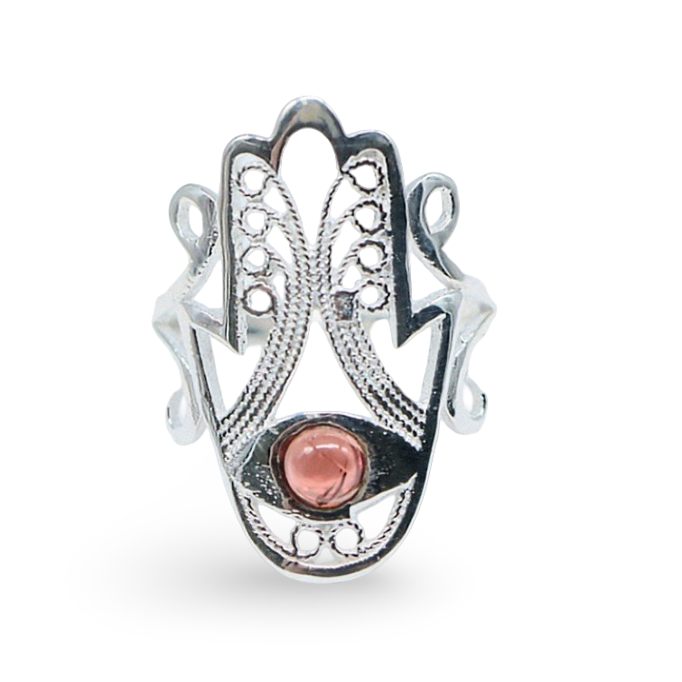 Ring - 925 Sterling Silver - Fatima Hand with Gemstone