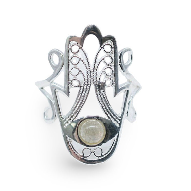 Ring - 925 Sterling Silver - Fatima Hand with Gemstone