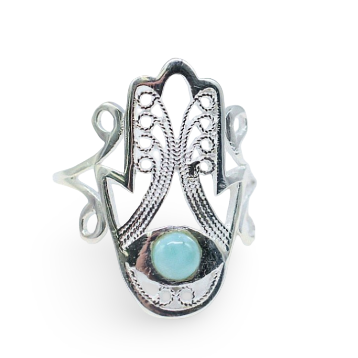 Ring - 925 Sterling Silver - Fatima Hand with Gemstone