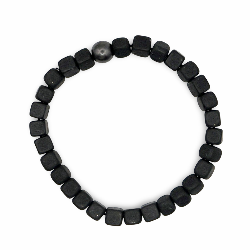 Bracelet - AAA Shungite with Square Beads with One rond AAA Hematite Bead - 6mm